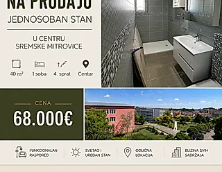 Logo oglašivača - Jednosoban stan na prodaju u centru Sremske Mitrovice nov, neuseljav