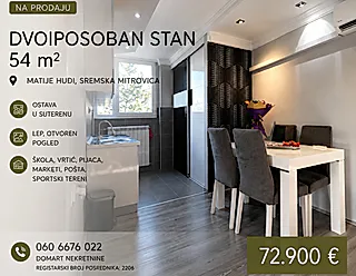 Dvoiposoban stan 54 m Matije Huđi, Sremska Mitrovica - slika oglasa