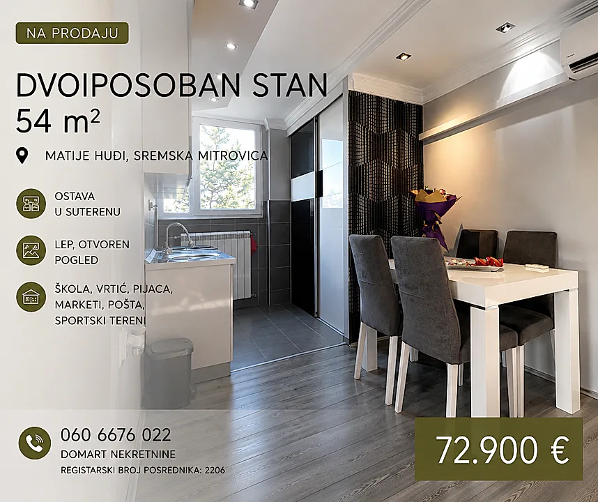 Dvoiposoban stan 54 m Matije Huđi, Sremska Mitrovica - slika 1